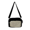 Black canvas crossbody bag with transparent window and adjustable strap for women - No Badge Style / Black