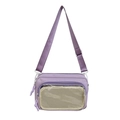 Light purple small nylon crossbody bag with transparent mesh pocket and adjustable strap - Purple