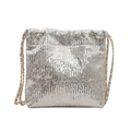 Elegant silver sequin crossbody bag with gold metal chain strap for women - Silver