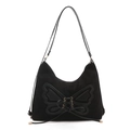 Classic black large bow tote bag in premium suede with elegant shoulder straps - Black