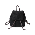 Minimalistischer schwarzer Wollrucksack mit braunem Lederriemen und Goldbeschlägen - Schwarz