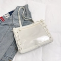 White ita bag shoulder tote with clear window and ribbon lace-up details on the sides - White