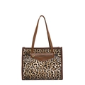 Borsa tote leopardata minimalista con finiture in pelle marrone e tasca frontale a zip - Marrone