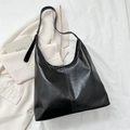 Grote zwarte glanzende PU-leren shopper met verstelbare riem voor dagelijks - Zwart