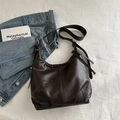 Vintage dark brown large hobo shoulder bag in soft leather with adjustable strap - Brown
