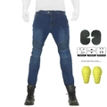 Dettaglio dei pannelli elasticizzati e protezioni ginocchia rimovibili sui jeans moto - S / Azzurro