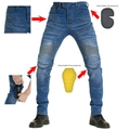Jeans da moto blu da uomo con protezioni rimovibili gialle per ginocchia e nere per fianchi - XL / Azzurro