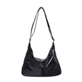 Fashionable black hobo bag with contrast patchwork design and adjustable shoulder strap - Black