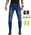 Detail of motorcycle riding jeans with accordion stretch panels and protective gear pads - S / Blue