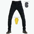 Dettaglio dei jeans da moto con ginocchiere gialle rimovibili e protezioni per fianchi - XS / Nero