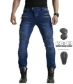 Heren motorjeans in donkerblauw met stretchpanelen en kniebeschermers - S / Blauw