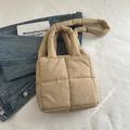 Beige quilted padded crossbody bag in soft nylon with minimalist checkered stitch design - Khaki
