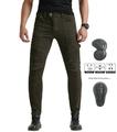Motorradhose in Olivgrün mit Stretch-Falten und abnehmbaren Knieprotektoren für Herren - S / Olivgrün