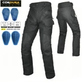 Pantaloni moto in Cordura neri con ginocchiere CE rimovibili e tasche tattiche - XXS / Nero (Con cuscinetti in silicone)