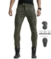 Detail van de militaire groene motorjeans met stretchpanelen en verwijderbare knieprotectoren - S / Groen