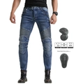 Vaqueros retro para moto en azul con rodilleras protectoras y pliegues elásticos - XS / Azul