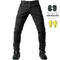 Dettaglio dei pantaloni moto con pieghe elasticizzate e protezioni per le ginocchia incluse - XS / Nero