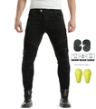 Men's black motorcycle riding jeans with protective pads and flexible shirring - S / Black