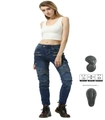 Damen Motorradjeans mit flexiblen Stretcheinsätzen und abnehmbaren Knieprotektoren - XS / Blau