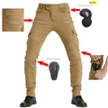 Kaki motorbroek met afneembare CE-beschermers en flexibele stretchpanelen bij knieën - XS / Khaki Met Verbeterde Protectoren