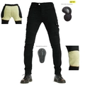 Detalle de los pantalones de moto negros con protecciones desmontables certificadas CE en rodilla - XS / Negro