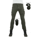 Olive green motorcycle riding cargo pants with protective knee and hip pads for men - S / Green