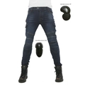 Men's motorcycle riding jeans in deep blue with detachable knee and hip armor pads - S / Blue