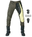 Pantalón cargo de moto verde militar con pliegues elásticos y protectores de rodilla - S / Verde