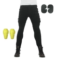 Black motorcycle riding jeans for men with protective knee pads and hip armor inserts - S / Black