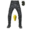 Dettaglio dei pantaloni moto mimetici con protezioni rimovibili per ginocchia e fianchi - XS / Mimetico Blu
