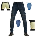Detalle de vaqueros de moto con rodilleras extraíbles y forro resistente a la abrasión - XXS / Azul (con equipo de protección CE)