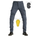 Dark grey motorcycle riding cargo pants with detachable knee and hip protectors - Gray