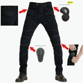 Jeans da moto blu scuro slim fit con protezioni per ginocchia e fianchi certificati CE - XS / Nero (JES-3)