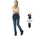 Jeans da moto blu da donna con protezioni CE e pannelli elasticizzati ginocchio - XXS / Blu (JES-1)