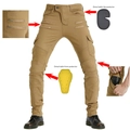 Dettaglio dei pantaloni da moto kaki con protezioni rimovibili per ginocchia e fianchi - XXS / Cachi
