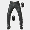 Wasserdichte Vintage Motorradjeans mit abnehmbaren Hüft- und Knieschutzpolstern für Herren - XXS / Beschichtetes Schwarz mit Protektoren