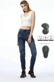Women's motorcycle riding jeans in dark blue with stretch shirring and knee protectors - XS / Blue