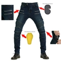 Dettagli dei jeans da moto con pannelli elasticizzati a fisarmonica e protezioni rimovibili - XXS / Blu