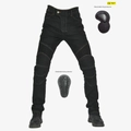 Dettaglio dei jeans da moto con protezioni rimovibili certificate CE per ginocchia e fianchi - XXS / Nero