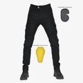 Dettagli dei jeans da moto con pannelli elasticizzati e protezioni rimovibili - XS / Nero