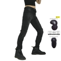 Women motorcycle jeans featuring stretch shirring panels and removable CE armor pads - XXS / Black
