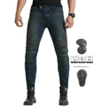 Jeans da moto uomo blu scuro con pannelli elastici e protezioni rimovibili incluse - EU 26 / Blu grigio