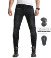 Pantaloni da moto neri da uomo con pieghe elasticizzate e protezioni ginocchia rimovibili - EU 26 / Nero