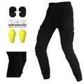 Zwarte motor cargo broek voor heren met elastische taille en CE kniebeschermers - XS / Zwart