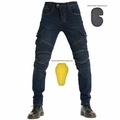 Dettaglio dei jeans da moto con imbottiture protettive rimovibili su fianchi e ginocchia - XS / Blu