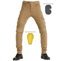 Dettaglio dei pantaloni da moto kaki con pieghe elasticizzate e set di protezioni incluse - XS / Cachi
