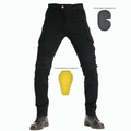 Dettagli dei jeans da moto con pannelli elasticizzati a soffietto e ginocchiere rimovibili - XS / Nero