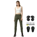 Pantaloni da moto da donna verde militare elasticizzati con protezioni per le ginocchia - XS / Verde