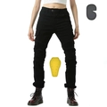 Detailansicht schwarze Motorradhose mit Knie-Falten und gelben Schutzpolstern für Damen - XXS / Schwarz