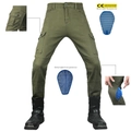 Pantaloni cargo da moto verde militare con protezioni CE rimovibili per ginocchia e fianchi - XS / Verde Militare